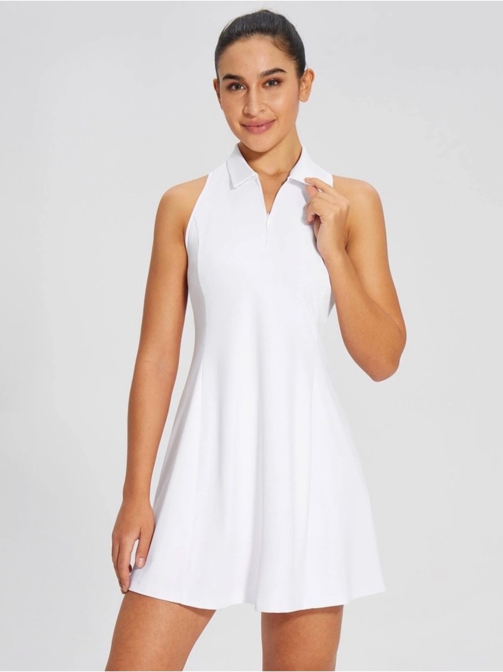 Bayleaf White Sleeveless Polo Tennis Dress